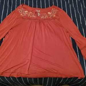 Red Bell Sleeve Embroidered Top XXL